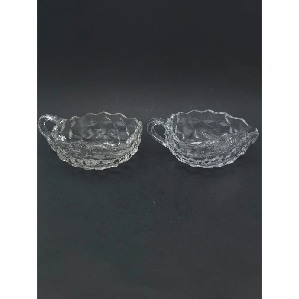 Fostoria American nappy dish single handle nut bowl cup square triangle Lot of 2
